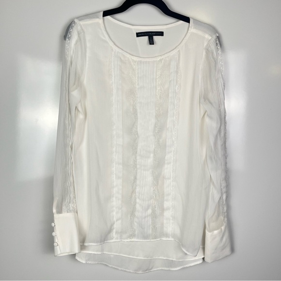 2/$30 White House Black Market Elegant Off White Women's Lace Semi sheer Top - Picture 4 of 11